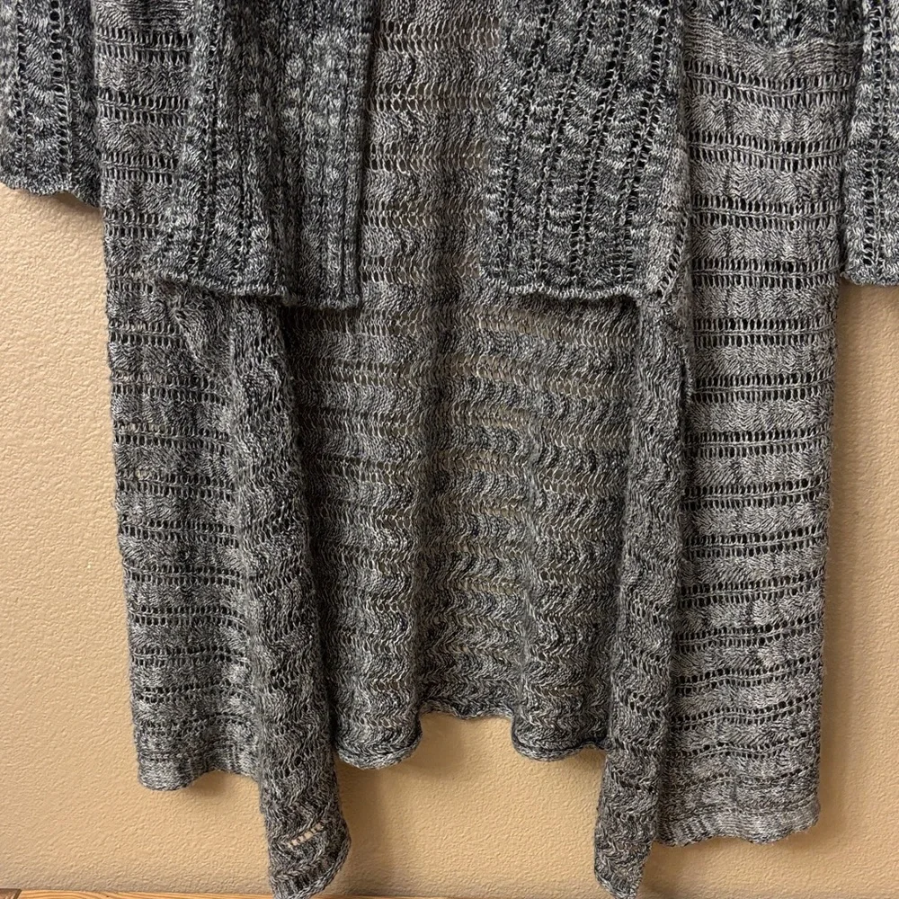 Christopher & Banks MEDIUM Black Gray Knit Draped Open Cardigan Duster Sweater